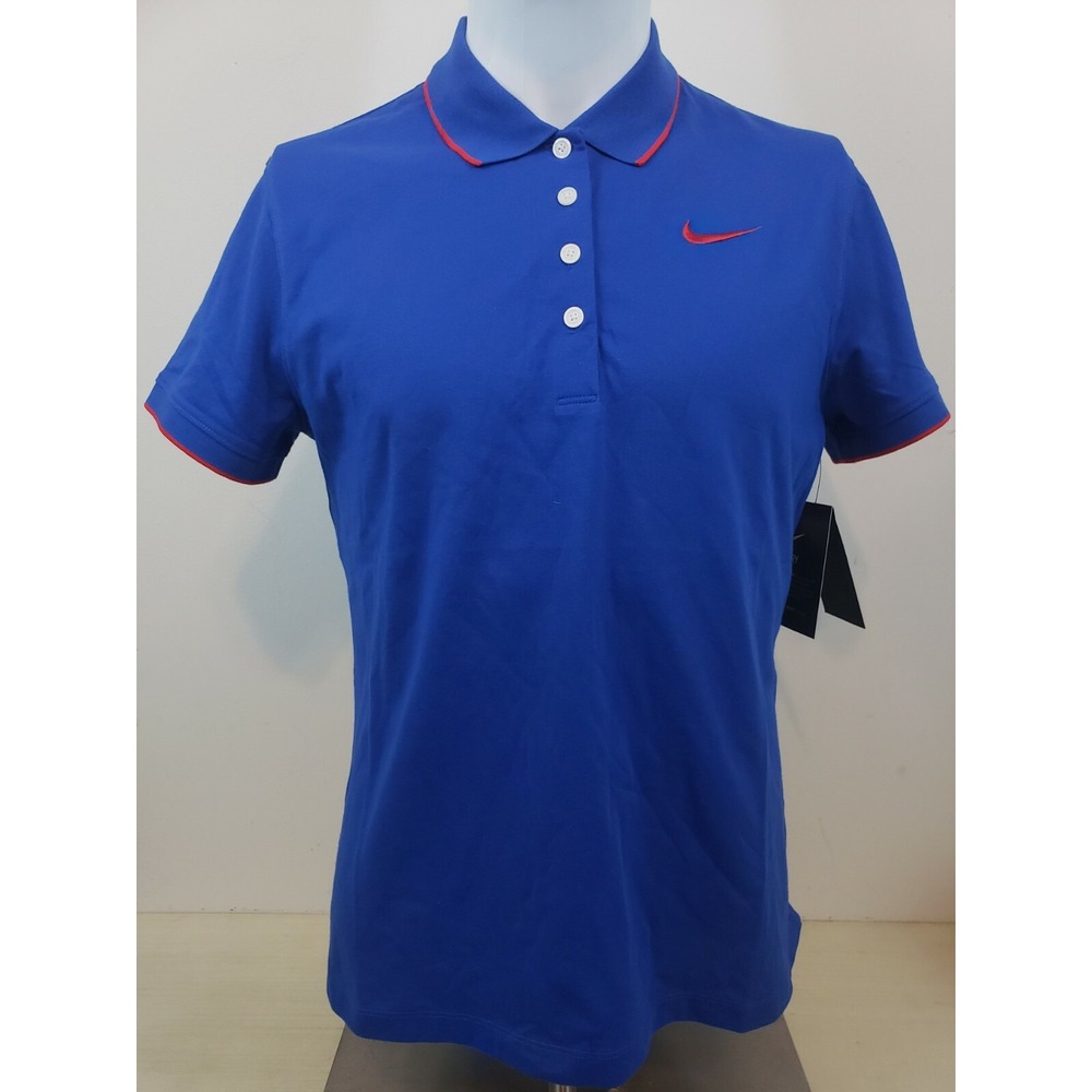 Nike Dry Fit Ace Sideline Polo Women's Large Blue/Red CJ1810-495 NWT
